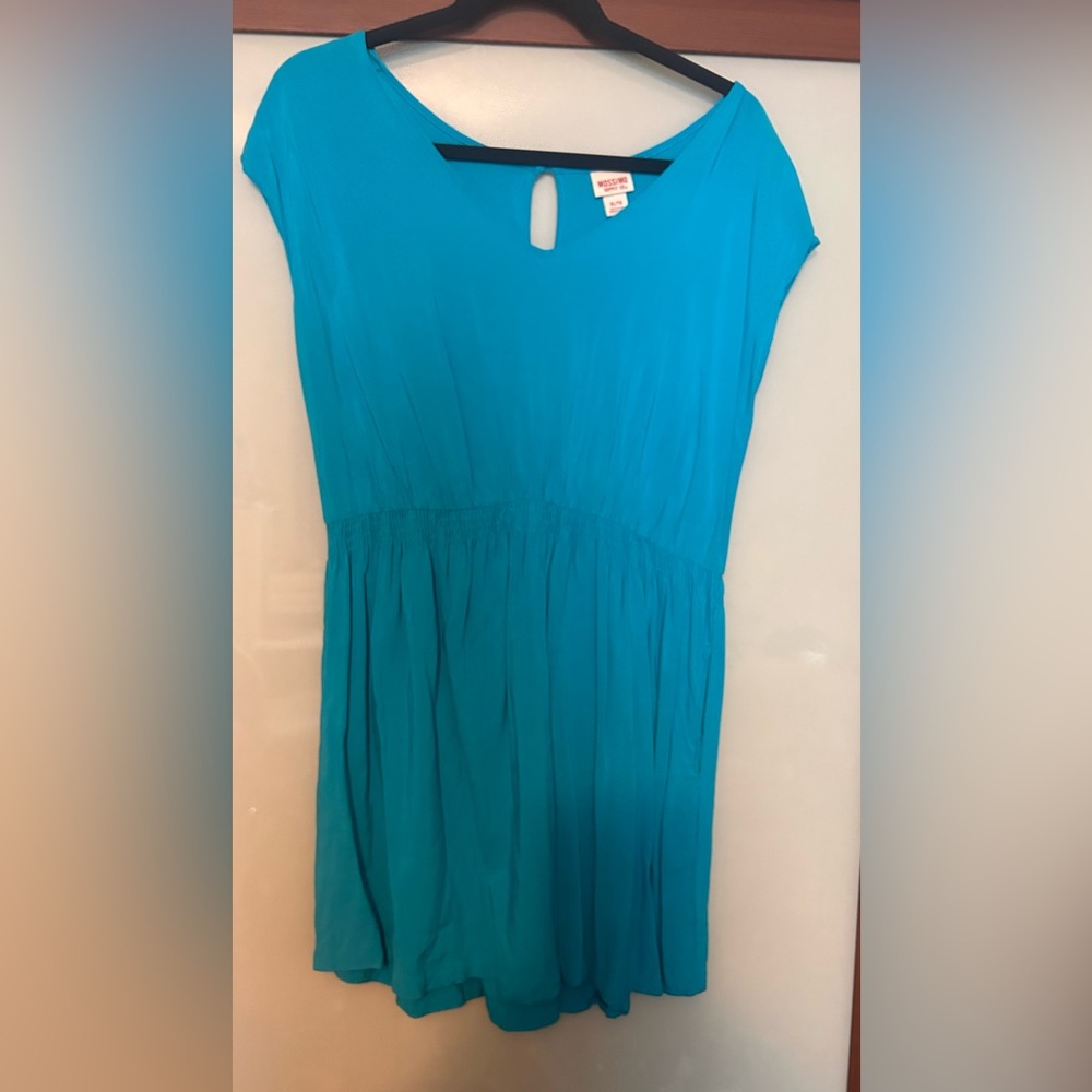 EUC Teal Blue Mossimo A-line Dress with Smocking & Keyhole back XL X-Large